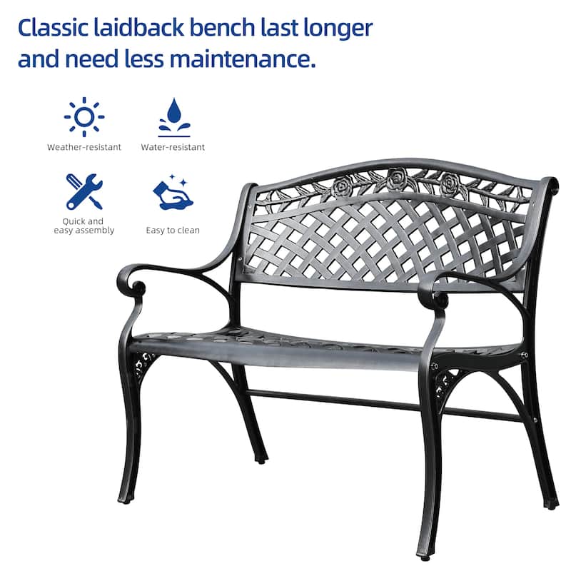 Moasis 39.4" Cast Aluminum Outdoor Bench 2-Person Patio Garden Bench