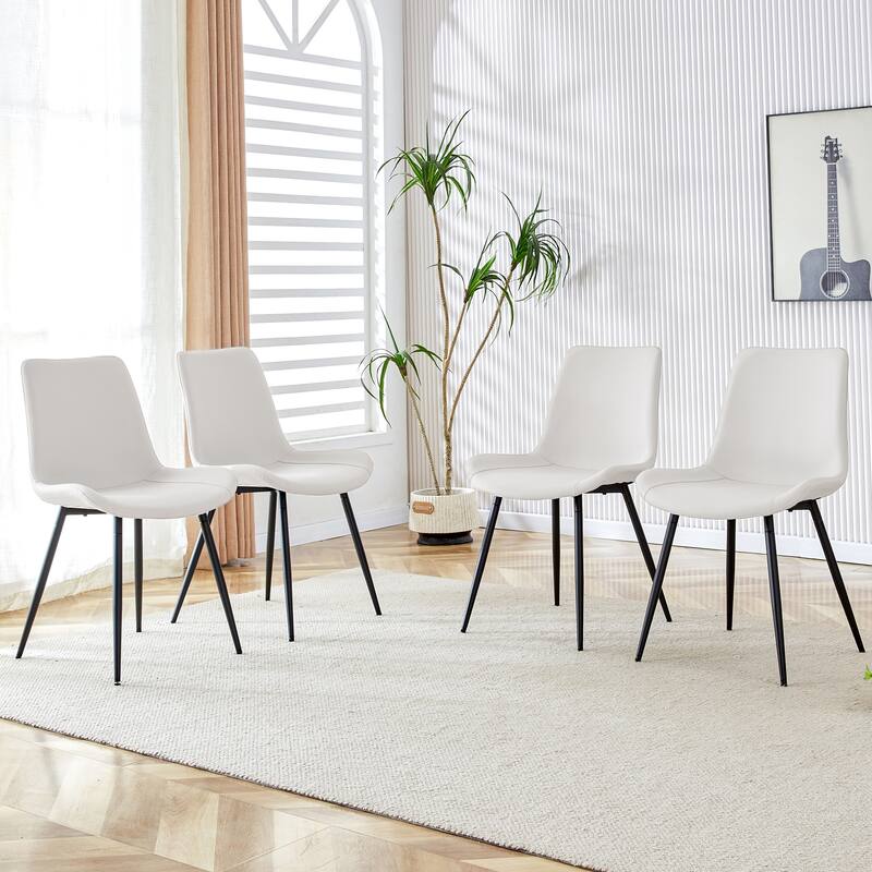 Dining Chair Set of 4, Family Dining Chair with Leather Backrest, Comfortable Kitchen Dining Chair with Extra Wide Cushion