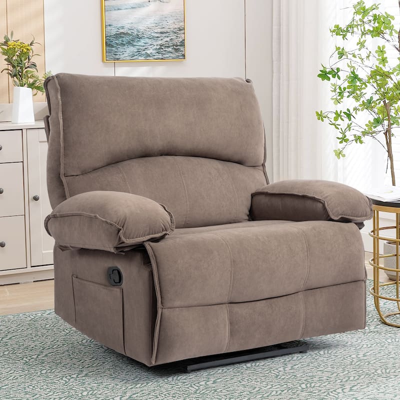 Oversized Manual Recliner Chair, Push-Back Velvet Recliner with Massage and Pillow Top Arms, for Living Room/Office - Brown