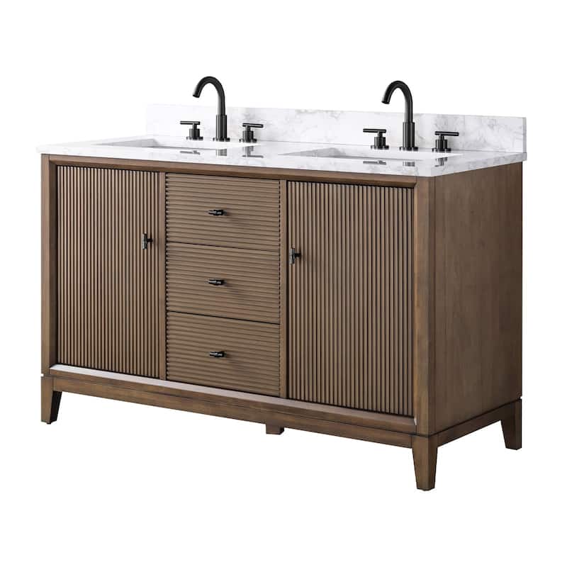 Vanity Art 54" Freestanding Bathroom Vanity with Engineered Marble Top and Sinks