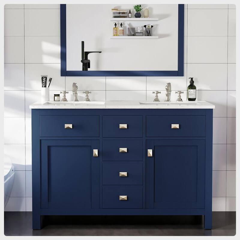 Artemis 48" Blue DS Bath Vanity with Carrara Style Man-Made Stone Top - 48
