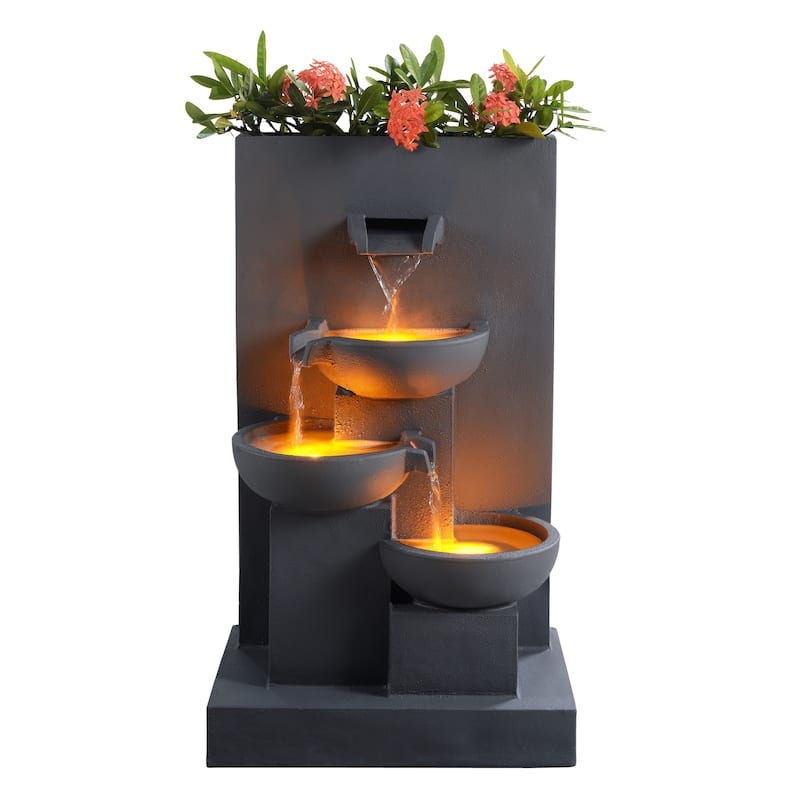 Teamson Home 29" Outdoor 3-Tier Cascading Bowl Fountain with Planter