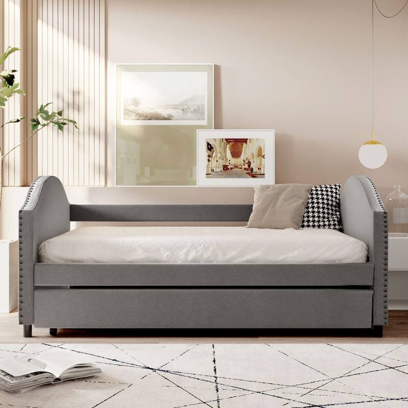 Upholstered Daybed with Trundle, Wood Slat Support