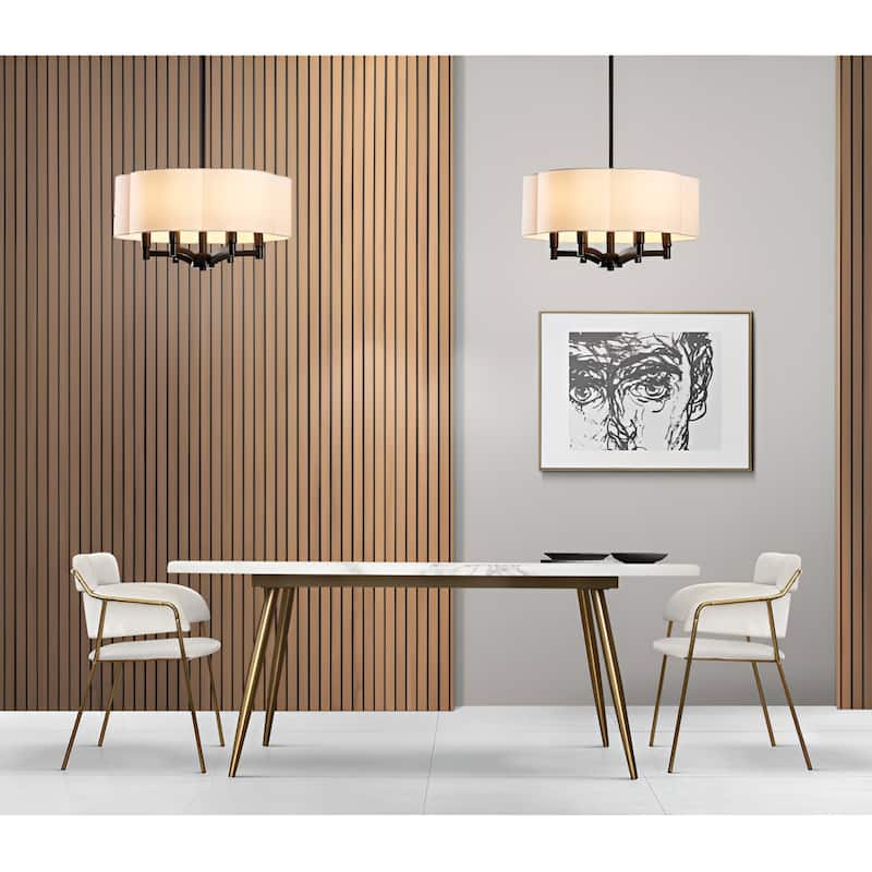 6-Light Palon Drum Pendant with White Fabric Shade Gold/Black Minimalist Lamp 17.5 Inch - N/A