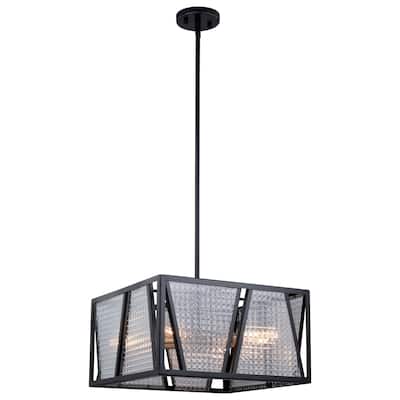 Oslo 16.25-in W Black Geometric Square Semi Flush Mount Ceiling Light Clear Glass - 16.25-in W x 15.25-in H x 16.25-in D