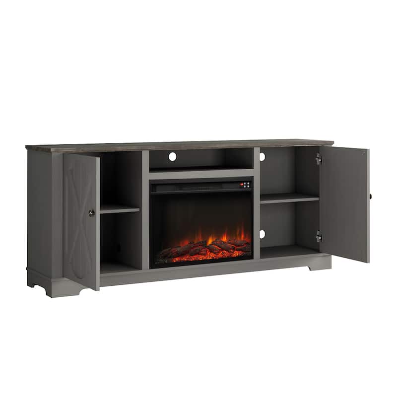 70" Farmhouse TV Stand with Fireplace, Fits up to 75" TV - 70"W x 30"H x 14.5"D