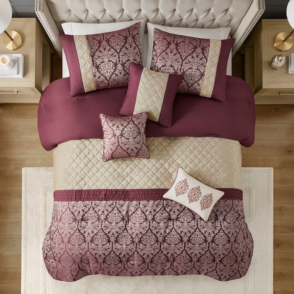 THE TOE （Madison Jacquard ） Madison Park Lily 6 Piece Jacquard Comforter Set with Throw