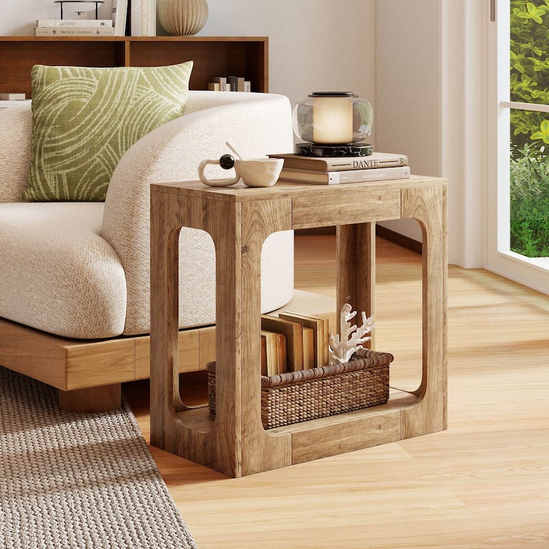 Costway 1/2 PCS 2-Tier End Table with Storage Shelf Hollow-out Design