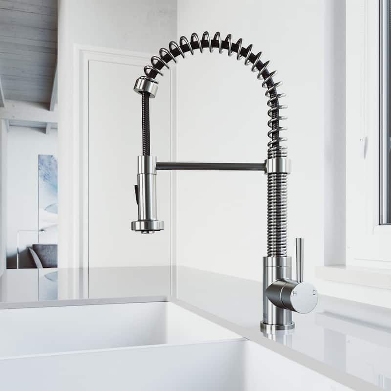VIGO Edison 19" H Single Handle Pull-Down Sprayer Kitchen Faucet - Without Extras - Stainless Steel