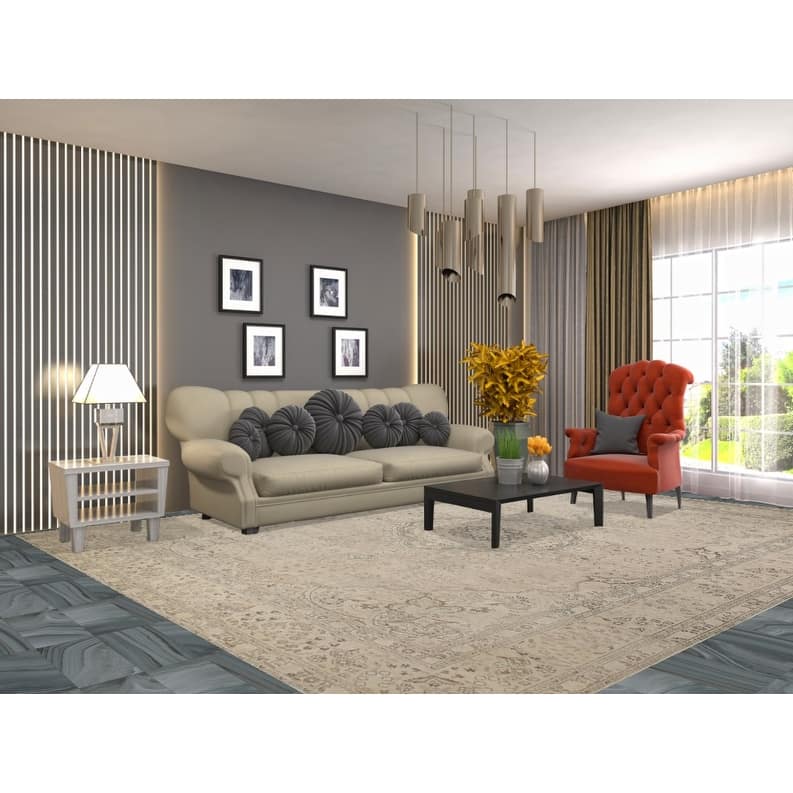 Hand Knotted Oriental 100% Wool Carpet Traditional Floral Beige & Ivories Tabriz Area Rug - 12' 4'' X 9' 10''