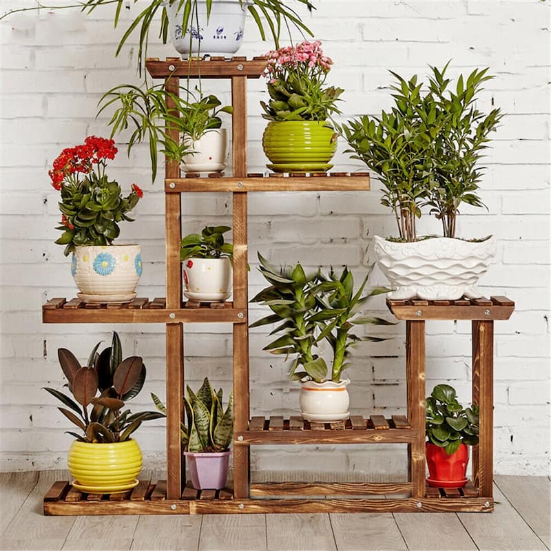 Multi Tier Wood Flower Rack Plant Stand Shelves Bonsai Display Indoor
