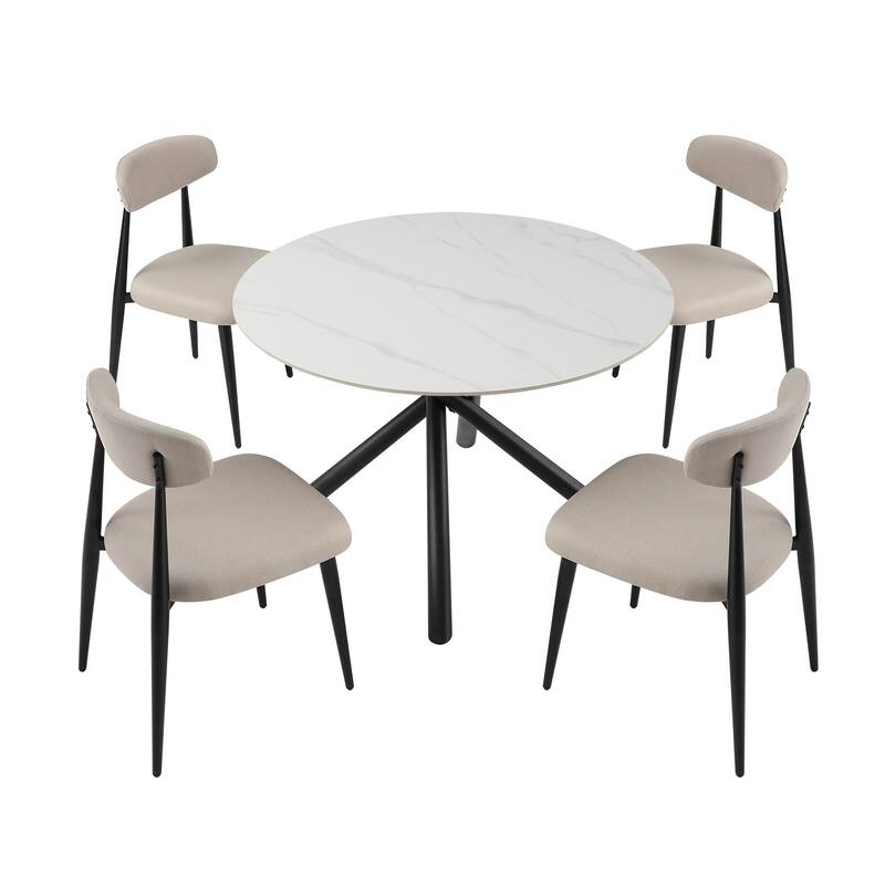 Modern Curved 6 Piece Kitchen Dining Chair Set with Metal Legs, Thick Cushions, Backrest for Dining Room Kitchen Living Room