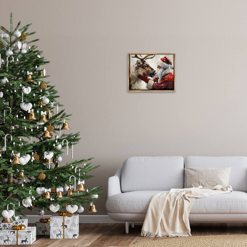 Stupell Traditional Santa & Reindeer Framed Floater Canvas Wall Art Design By Arlington Prints