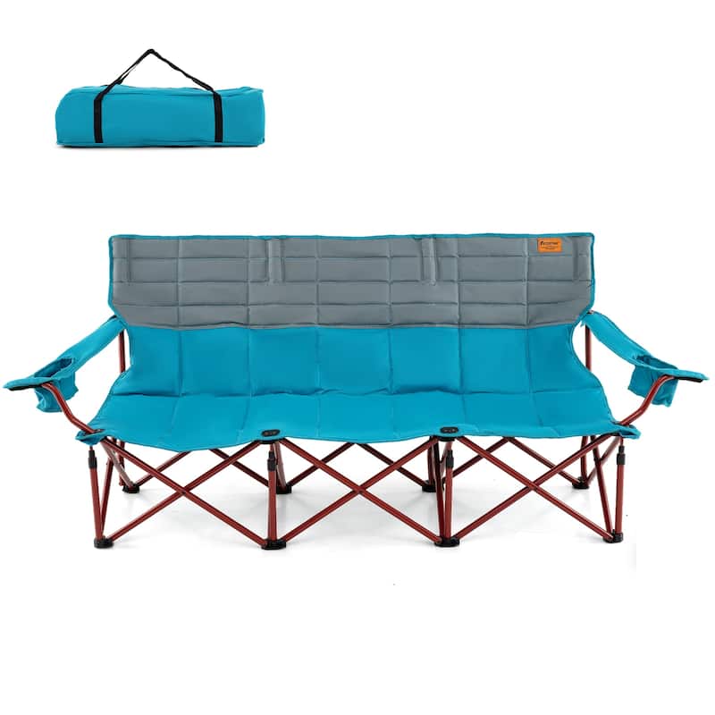 Costway Oversized 3 Person Camping Chair Portable Folding Camp Couch - See Details - Blue