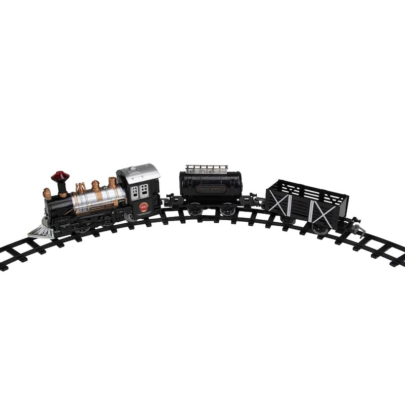 9-Piece Battery Operated Black and Silver Lighted & Animated Classic Train Set with Sound - 8"