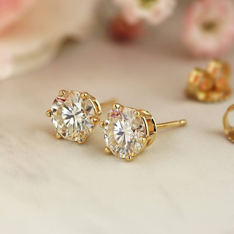 Auriya 1 1/2ctw Round Moissanite Stud Earrings 14k Gold - 5.9 mm