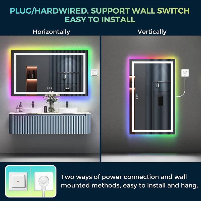LED & RGB Lighted Anti-Fog Temperd Glass Wall Bathroom Vanity Mirror