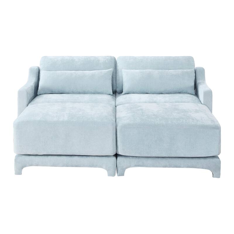 73.2" Chenille 2-Seater Sofa with Ottoman, 2 Pillows & Solid Wood Frame