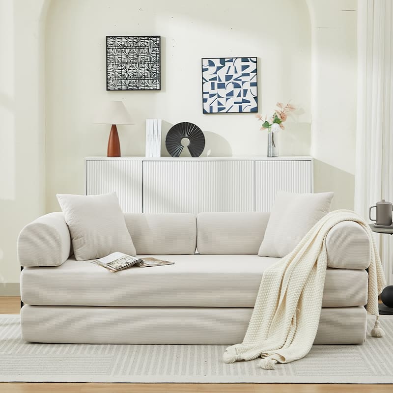 Folding Upholstered Sofa Bed, 78.5" Convertible Sleeper Sofa Bed with 2 Pillows, Fold Out Loveseat Couch, Futon Couch