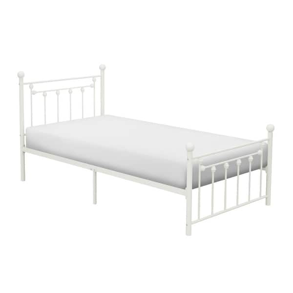 slide 2 of 5, Twin Platform Bed with Open Slatted Frame and Ball Finials White