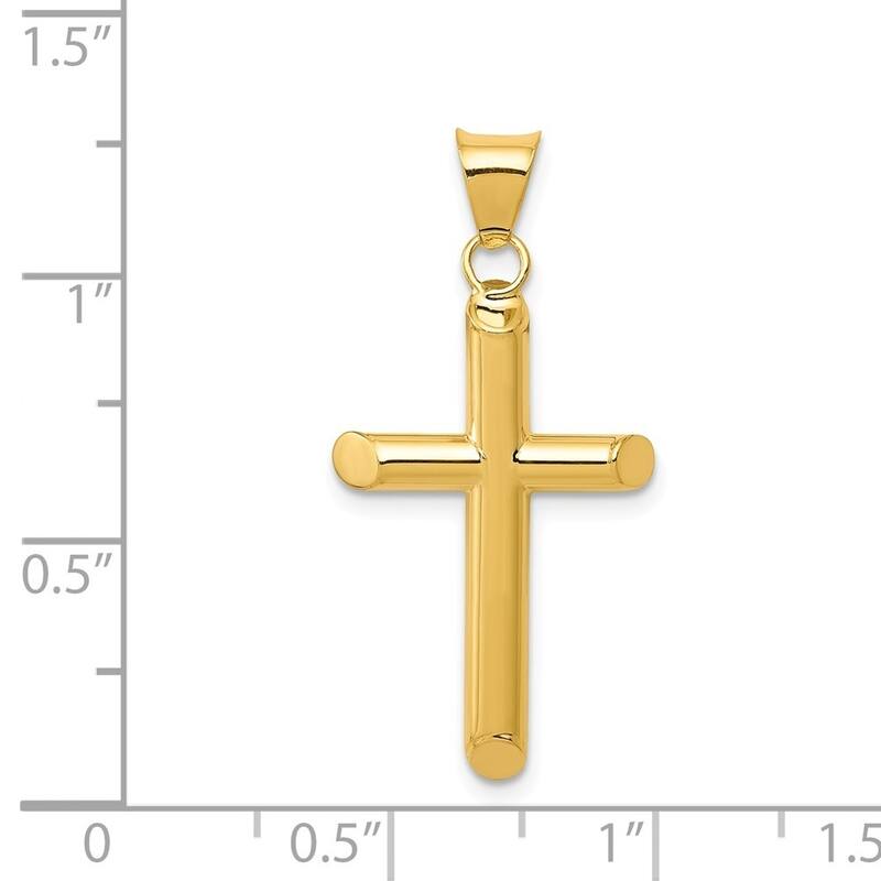 Curata 14k Yellow Gold 18" 3 D Polished Beveled Cross Pendant Necklace - 16.4x33.1mm