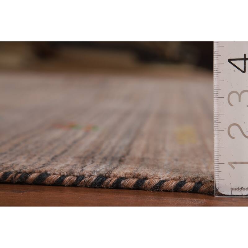 Striped Brown Tribal Gabbeh Oriental Area Rug Hand-Knotted Wool Carpet - 8'0"x 9'9"