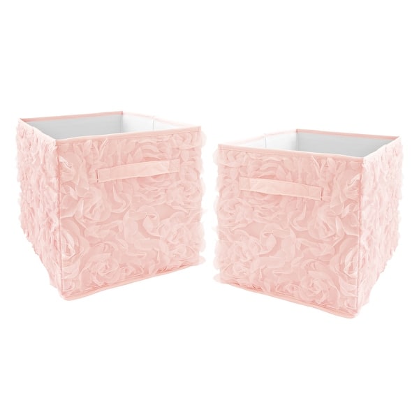 slide 2 of 2, Pink Floral Rose Foldable Fabric Storage Bins - Solid Light Blush Flower Luxurious Elegant Princess Vintage Boho Shabby Chic
