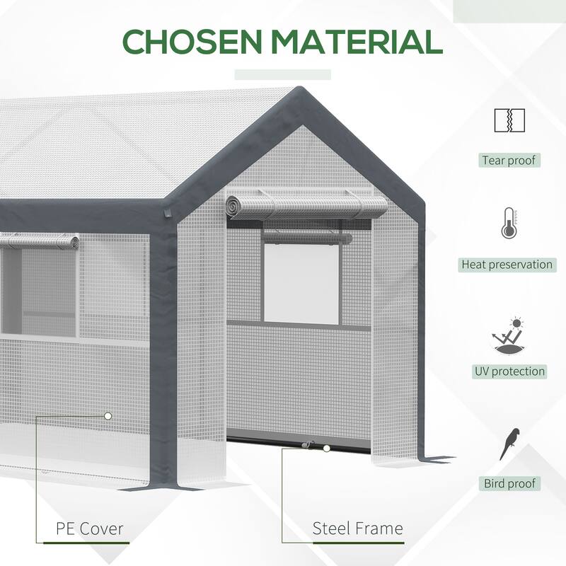 Outsunny 12' L x 7' W x 7' H Walk-in Outdoor Tunnel Greenhouse, PE Cover, Steel Frame, 2 Roll-Up Zipper Doors & 4 Windows