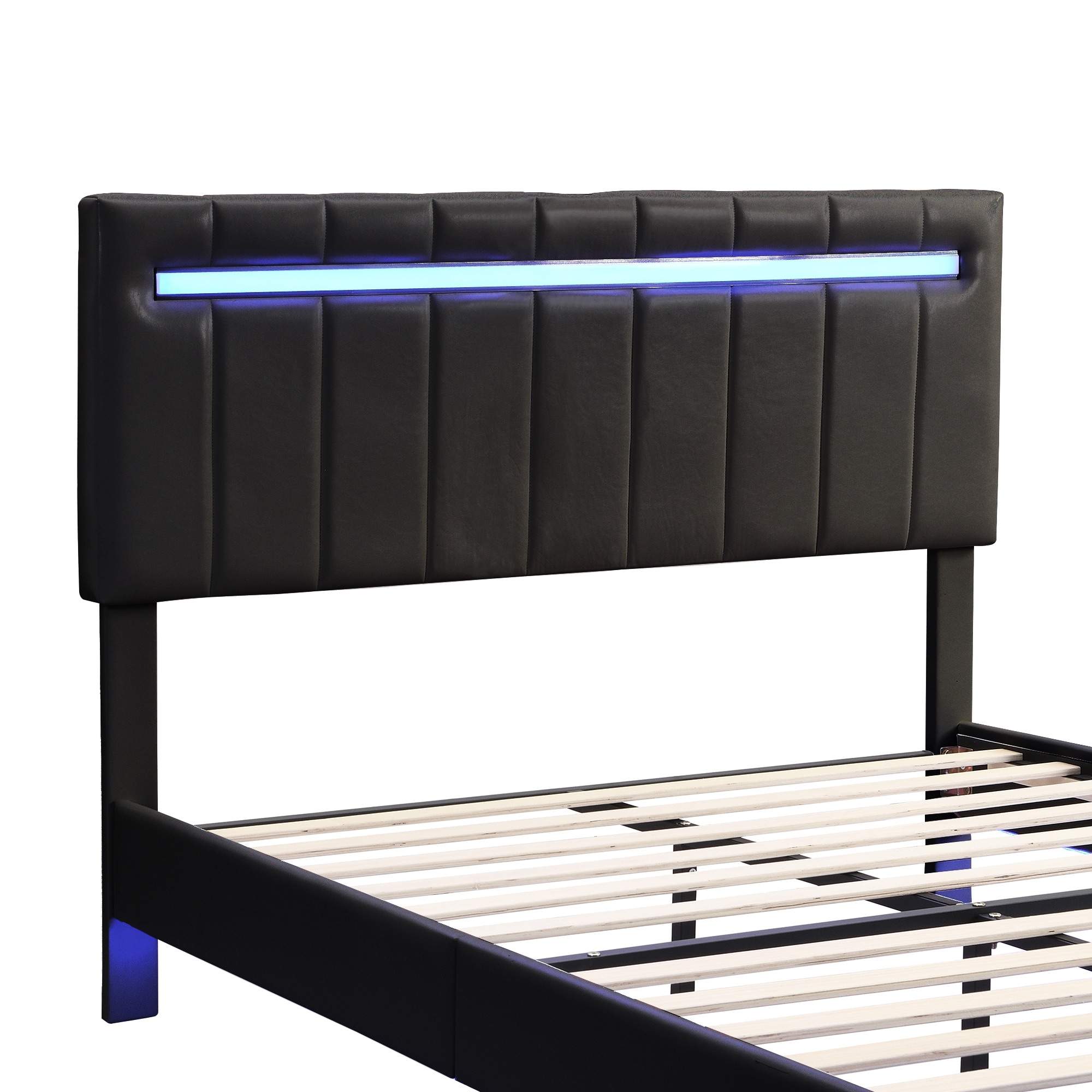 Queen Size Floating Bed Frame With LED Lights And USB Charging,Modern ...