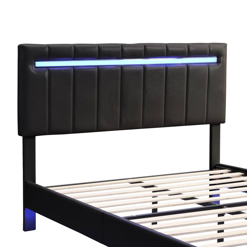 Queen Size Floating Bed Frame with LED Lights and USB Charging,Modern
