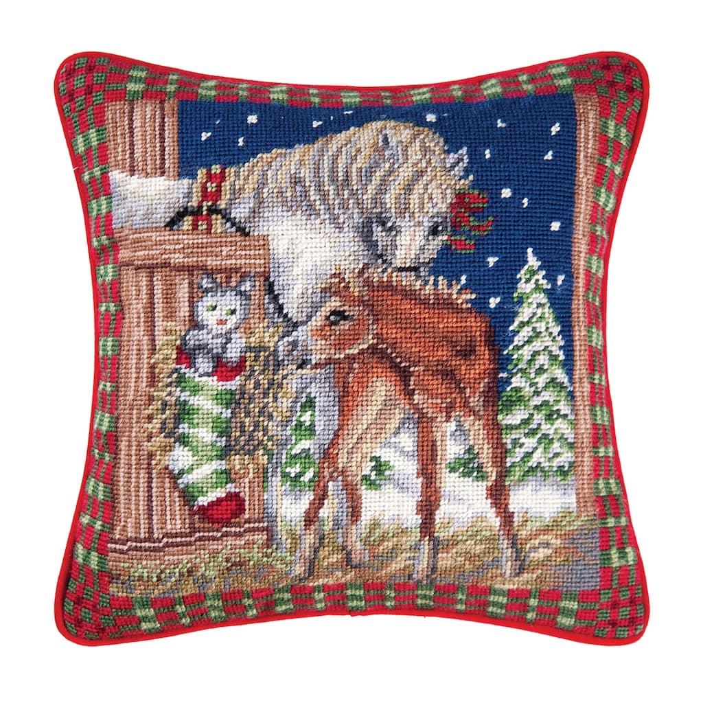14" x 14" The Stable Needlepoint Pillow