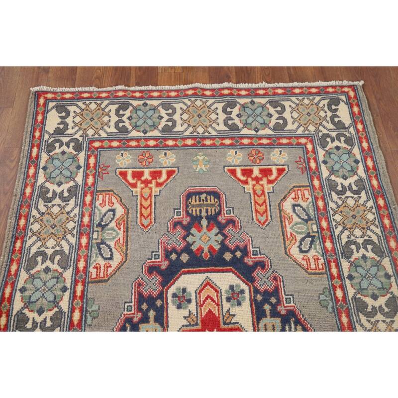 Geometric Kazak Accent Rug Handmade Home Decor Wool Carpet - 3'3" x 5'2"