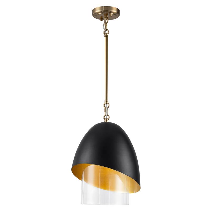 Brushed Gold & Black Egg-Shaped Pendant Light with Clear Glass Shade - Dia.11.81-in