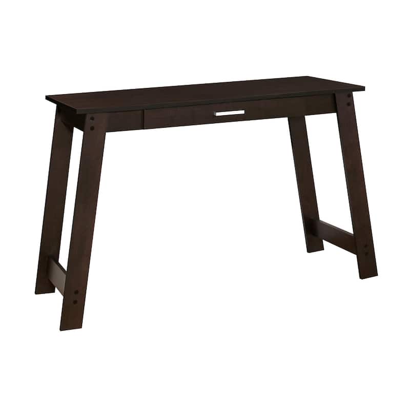 Wood Computer Desk with Drawer, Rectangular Shape and Veneer Finish - Brown