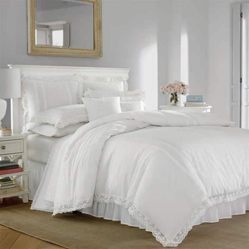 Laura Ashley Annabella White Cotton Comforter Set - Full - Queen - 3 Piece