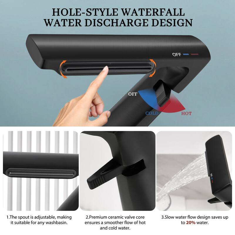 6.2"H Solid Brass Bathroom Waterfall Sink Faucet