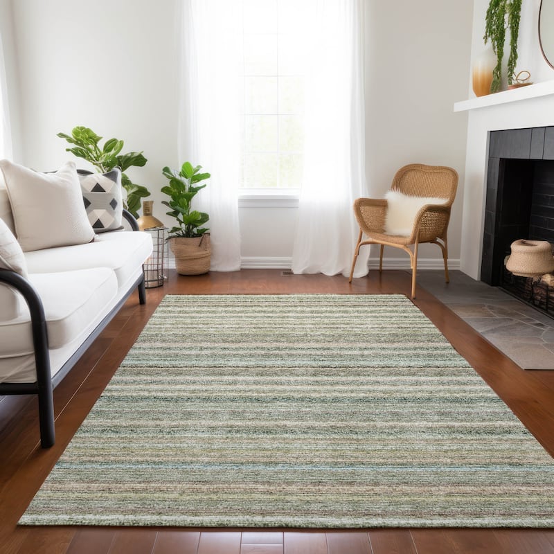 Machine Washable Indoor/ Outdoor Chantille Stripes Rug