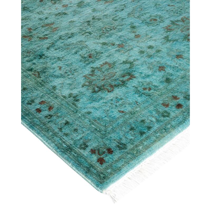 Overton Hand Knotted Wool Vintage Inspired Modern Contemporary Overdyed Blue Runner Rug - 2' 8" x 10' 3"