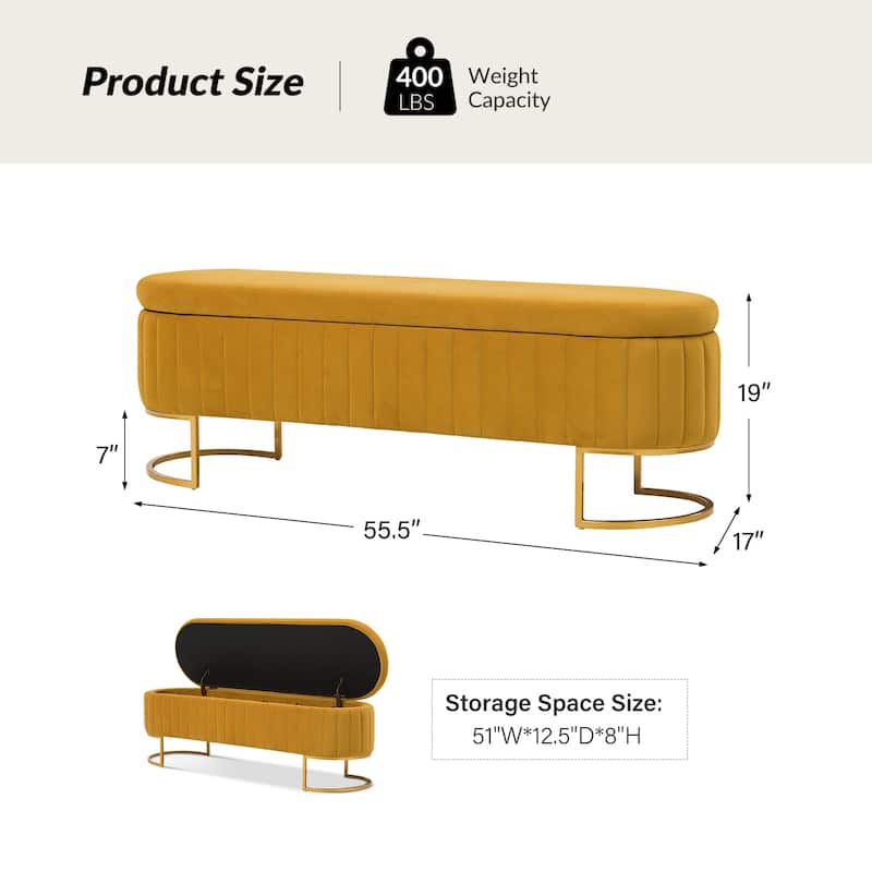 Sara Mid-Century Modern Upholstered Storage Bench Internal Grid With Metal Legs by HULALA HOME