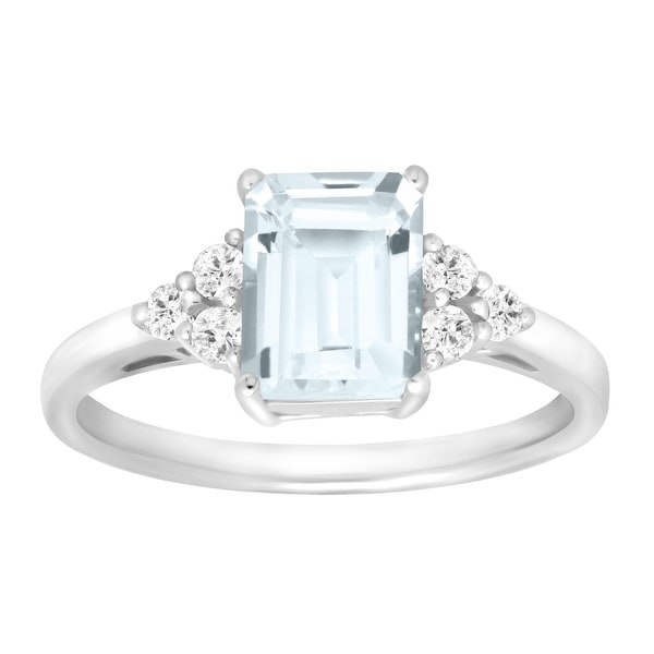1 5/8 ct Natural Aquamarine & White Topaz Ring in Sterling Silver - Blue