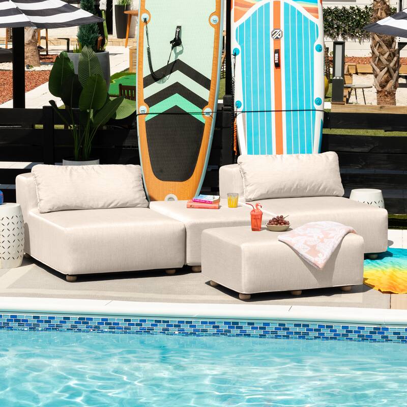 Jaxx Vada Outdoor Sun Lounger Loveseat Luxurious Modular Double Chaise and Conversation Nook - 72" W x 79.5" D x 25.5" H