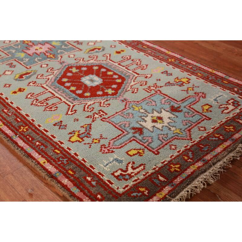 Hand Knotted Oriental 100% Wool Carpet Transitional Geometric Navy Blue & Blues Khotan Runner Rug - 10' 0'' X 2' 5''