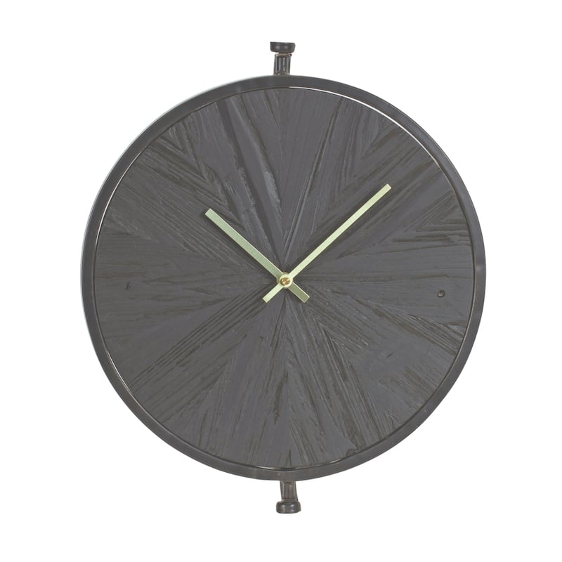 Round Wooden Wall Clock with Suspended Stand - 17.75" - Black
