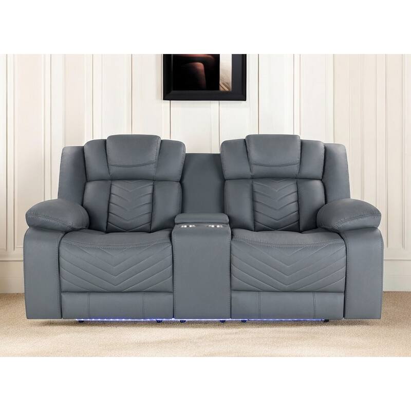 75" Light Gray Faux Leather Power Reclining Loveseat With Storage - Grey