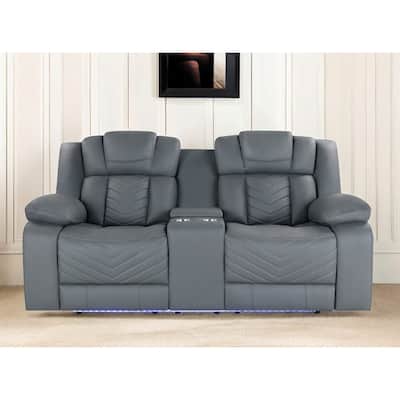 75" Light Gray Faux Leather Power Reclining Loveseat With Storage