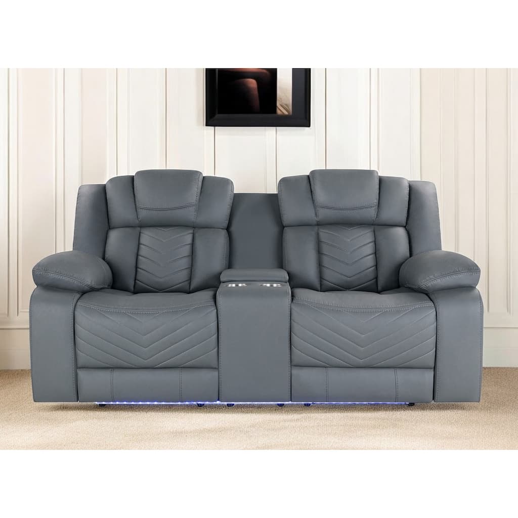 75" Light Gray Faux Leather Power Reclining Loveseat With Storage