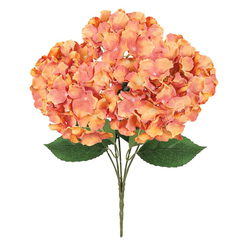 Set of 2 Dusty Orange Artificial Hydrangea Flower Stem Bush Bouquet 19in - 19" L x 12" W x 12" DP