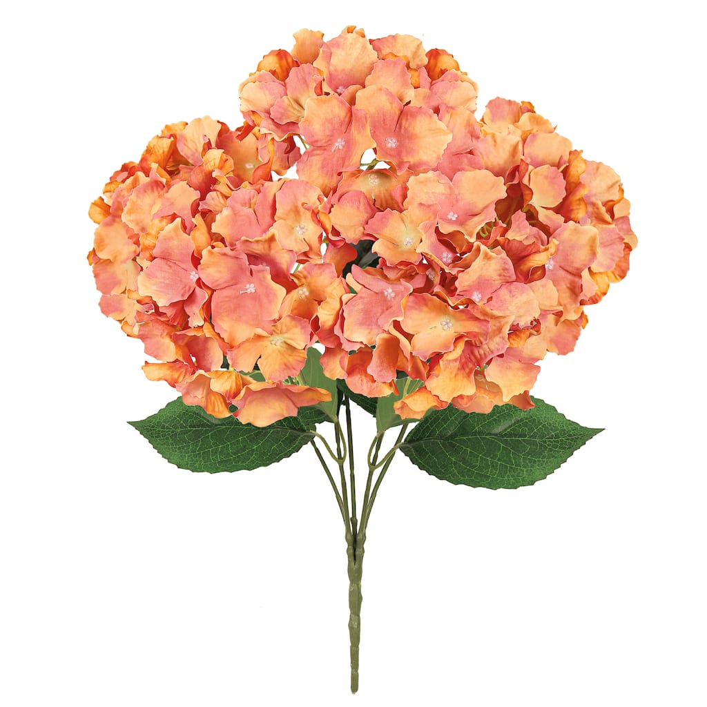 Set of 2 Dusty Orange Artificial Hydrangea Flower Stem Bush Bouquet 19in - 19" L x 12" W x 12" DP