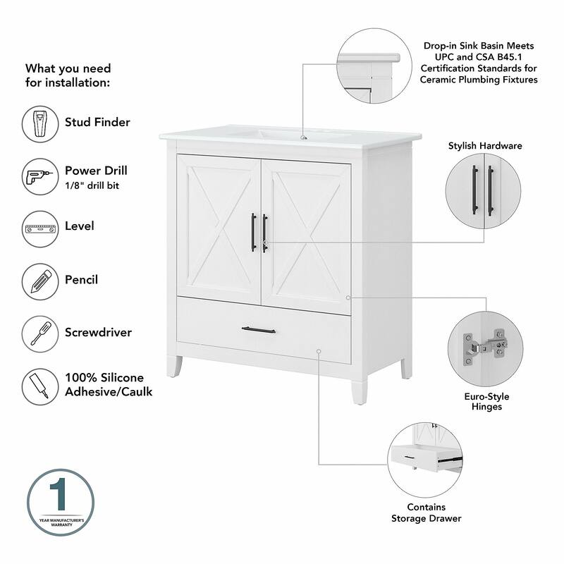 Key West 64W Double Vanity with Sinks and Cabinets by Bush Furniture
