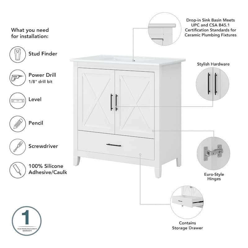 Key West 64W Double Vanity with Sinks and Storage by Bush Furniture